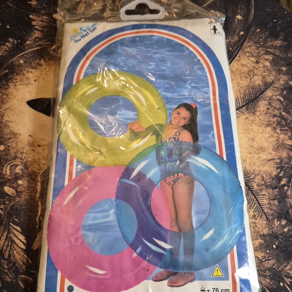 Vintage Inflatable Swim Ring Trio - Yellow Pink Blue